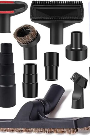 12Pcs Universal Vacuum Attachment Professional Shop Vac Accessories Wet Dry Vacuum Hose Adapter with Hair Brush Extension Wand Flexible Crevice Tool fit 2 1/2" to 1 1/4" and 1 7/8" to 1" Vacuum Hose