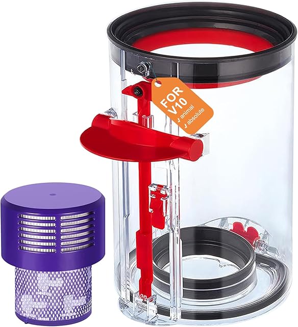 Upgraded Dust Bin Replacement for Dyson V10 (SV12) Vacuum Cleaner, Part No.969509-01, Large Vacuum Cleaner Canister with Filter for Dyson V10 SV12 Clear Bin Dust Bucket Size: 4.53 x 7.8 Inch