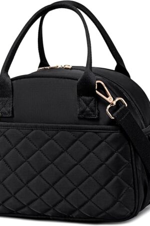 BTOOP Lunch Box for Women Men Insulated Lunch Bag Quilted Lunchbox Cute Adult Lunch Tote with Adjustable Shoulder Strap Reusable Lunch Bags Water Resistant for Travel Work Picnic (Black)