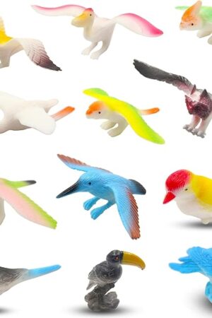 The PINOWU Birds Figurines (12pcs), Realistic Eagle Parrot Toucan Pigeon Owl Toy Birds, Learning Educational Toys for Dollhouse Birthday Cake Topper Gift for Kids Toddler w/Storage Bag