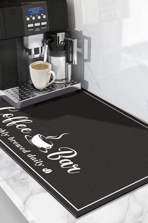 Absorbent Coffee Mat, Fashion Dish Drying Mat for Kitchen Counter Coffee Bar Accessories Espresso Machine Dish Rack 12" x 20" Black