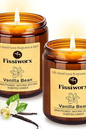 Vanilla Scented Candle Set 2 Pack, Candle for Home Scented, Odor Eliminating, Stress Relief, total15oz, 110 Hours Long Lasting Candles, Soy Candle Gift Set for Women