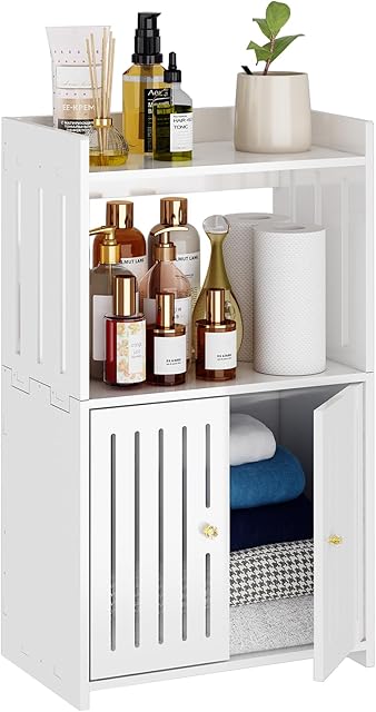 Small White 3-Tier Bathroom Storage Cabinet Floor Cabinet for Living Room Hallway