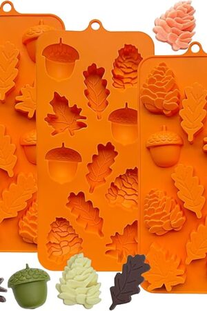 3Pack Fall Chocolate Mold Thanksgiving Silicone Candy Molds Halloween Autumn Harvest Festival Baking Mold Chestnuts, Pine Cones, Maple Leaves Acorn Shape Cake Molds for Cake Cupcake Toppers