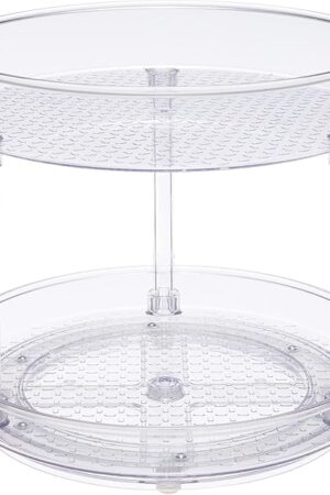 Amazon Basics Lazy Susan Turntable Organizer, 9" Diameter, 2 Tier, Clear