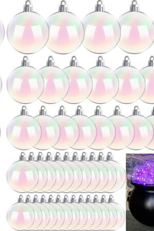 50 PCS Christmas Iridescent Ornaments,Clear Plastic Bubbles Hanging Filled Ornaments,Christmas DIY Hanging Rainbow Ball 5 Different Sizes for Xmas Tree Wedding Party Birthday Home Decorations