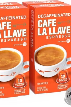Cafe La Llave Decaf Espresso Pods: 40 Dark Roast Latin-Style Coffee Capsules, Intensity 11, Compatible with Nespresso Original Line Machines - Bold, Rich Flavor, Recyclable Aluminum