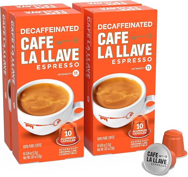 Cafe La Llave Decaf Espresso Pods: 40 Dark Roast Latin-Style Coffee Capsules, Intensity 11, Compatible with Nespresso Original Line Machines - Bold, Rich Flavor, Recyclable Aluminum