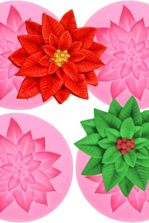4PCS Christmas Holly Leaf Silicone Molds Chocolate Candy Fondant Mold Decorating Baking Resin Mold Plant Leave Candle Soap Mold Polymer Clay Casting Molds Christmas for Baking Cake Decorating