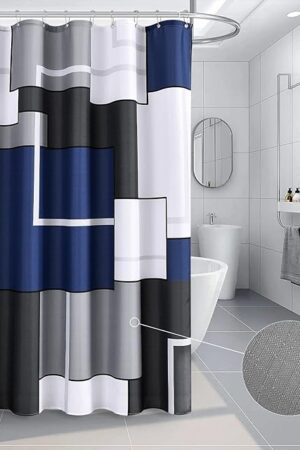 Blue Shower Curtain Set with Hooks Blue and White Morden Shower Curtains for Bathroom Fabric Grey Abstract Geometric Bath Curtains Decorative Gray 72x72