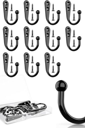 15 Pcs Black Coat Hooks - Wall Hooks for Closet Hanging, Multi-Room Use (Bathroom/Bedroom/Kitchen), Holds Coats/Towels/Scarves/Hats/Keys/Cups, Includes 30 Screws