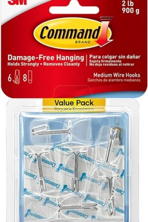 Command Medium Clear Wire Toggle Hooks, 6 Hooks and 8 Command Strips, Damage-Free Hanging Wall Hangers for Hanging Home Decor, Holds up to 2 lb