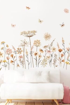 decalmile Boho Flower Wall Decals Wildflower Floral Dandelion Grass Wall Stickers Baby Nursery Girls Bedroom Kids Room Wall Decor