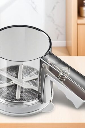 3-Cup Flour Sifter, Sifter for Baking Straight Handle & Press Double-Layer Fine Mesh Filter - Food Grade Stainless Steel Suitable for All Baking Flour Powdered Sugar Almond Powder and Cocoa Powder