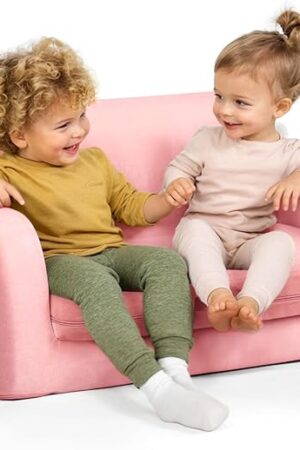 3-in-1 Extra Wide Convertible Kids Couch, Flip Open Toddler Couch to Lounger, Comfy Toddler Chair, Machine-Washable Kids Sofa for Girls, Kid Sofa Bed for Fun Playtime or Comfy Lounging, Pink