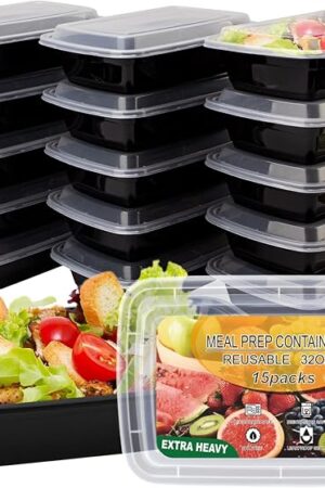15 Pack- Meal Prep Containers 32oz, Plastic Food Prep Containers Reusable, Leakproof To Go Food Containers with Lids, BPA-Free, Microwave/Dishwasher/Freezer Safe