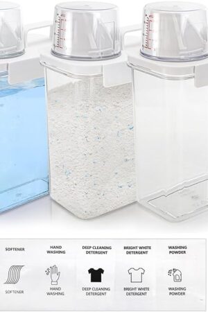 3 Pack Liquid Laundry Detergent Dispenser, 61 Oz Laundry Soap Containers with 15 Removable Labels, Clear Plastic Laundry Powder Dispenser Fabric Softener Holder for Laundry Room