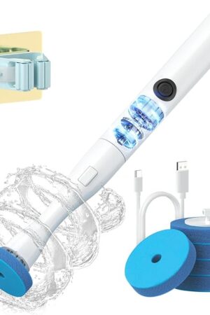 AIR U+ Electric Toilet Brush and Holder Set with 5 Disposable Refill Heads, Rechargeable & Wall-Mounted No Drilling Powerful Disposable Toilet Bowl Cleaner Wand