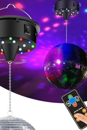 5/8/10/15 RPM Disco Ball Motor with Remote for Party Decor, Disco Ball Spinner Light with 4 Color Lights and 18 LED Beads, Heavy Duty Motor for Hanging 8/10/12/15 Inch Mirror Ball(No Ball)