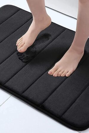 Buganda Memory Foam Bath Mat, 24" x 16", Ultra Soft and Non-Slip Bathroom Rugs, Water Absorbent and Machine Washable Bath Rug for Bathroom, Shower, and Tub, Black