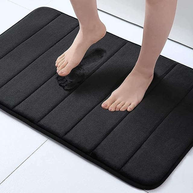 Buganda Memory Foam Bath Mat, 24" x 16", Ultra Soft and Non-Slip Bathroom Rugs, Water Absorbent and Machine Washable Bath Rug for Bathroom, Shower, and Tub, Black