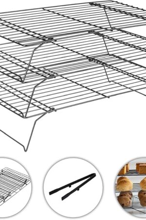 3-Tier Cooling Racks for Cooking and Baking - 13" x 9.6" Stackable Heavy Duty Stainless Steel Wire Rack for Baking, Grilling, Roasting - Oven & Dishwasher Safe - Black
