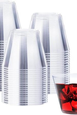 9 oz Clear Plastic Cups, 100 Pack Disposable Fancy Cup for Wedding, Cocktail Cups 9 Ounce, Bulk Clear Plastic Tumblers for Iced Coffee, Cold Beverage