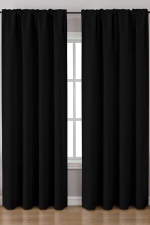 CUCRAF Black Blackout Curtains 84 inch Length 2 Panels Set, Rod Pocket Room Darkening Drapes for Bedroom Living Room, Insulated Thermal Light Blocking Window Curtain (W52 x L84 Inch)
