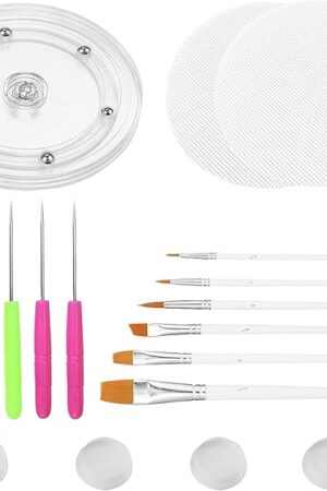 Cookie Decorating Kit Supplies Including 1 Acrylic Turntable 6 Scribe Needle 2 Silicone Mesh Mats 6 Cookie Decoration Brushes 4 Rubber Feet Bumpers