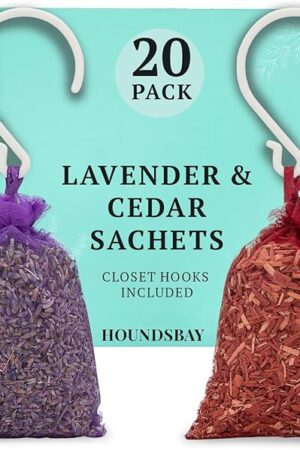 All-Natural Cedar and Lavender Sachet (20 Pack) with Hanger Hooks Included: 10 Lavender Sachets for Drawers and Closets, 10 Cedar Sachets Best Moth Repellent for Clothes