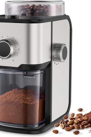 Coffee Grinder Electric Burr Coffee Bean Grinder for 2-12 Cups, Adjustable Burr Mill for 14 Grinding Settings, Stainless Steel