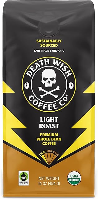 Death Wish Coffee, Light Roast Whole Bean Coffee, 16 Ounce