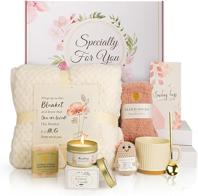 7 Pcs Self Care Gifts for Women Get Well Soon Gifts,Thinking of You Care Package Sympathy/Birthday Gift Baskets Inspirational Hug in a box Gifts for Women,Mom,Her,Wife,Friend,Grandma