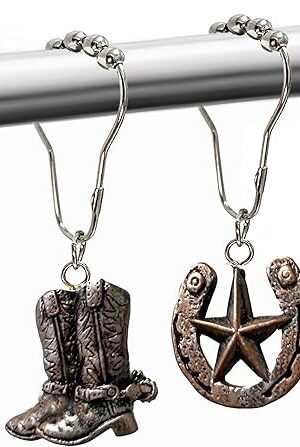 Western Shower Curtain Hooks, 12PCS Western Cowboy Bathroom Decor Brown Cowboy Shower Curtain Hooks Rustic Country Creative Shower Curtain Rings