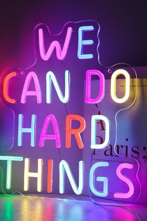 We Can Do Hard Things Neon Sign,Classroom LED Sign，11.4*12.8in，Back-to-School Season Decor