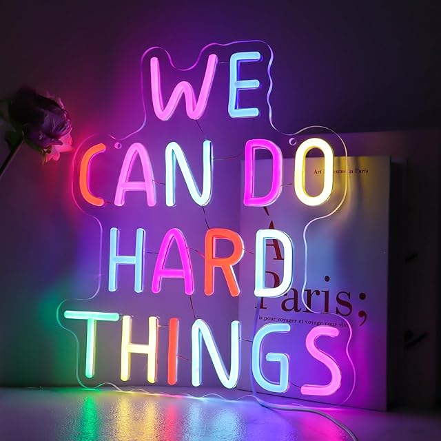 We Can Do Hard Things Neon Sign,Classroom LED Sign,11.4*12.8in,Back-to-School Season Decor