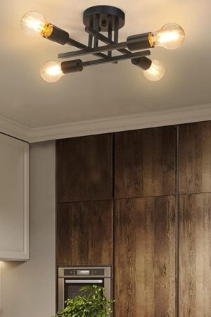 Asnxcju 4-Light Hallway Semi Flush Mount Light Fixtures, Farmhouse Black Light Fixtures Ceiling Mount, Indoor Close to Ceiling Lighting for Kitchen Entryway Bedroom Foyer (Bulb Not Included)