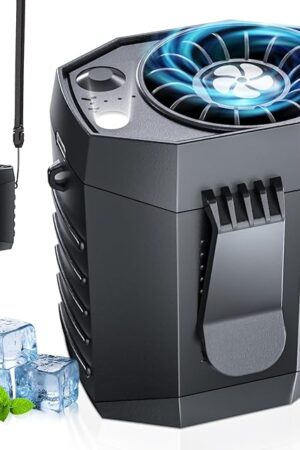 2025 Smart Portable Rechargeable Fan with LED Light & 25H Runtime, 4-Speed 9200RPM Turbo Cooling Personal Waist Fan, Wearable Neck & Belt Clip for Camping, Outdoor, Hiking - Black