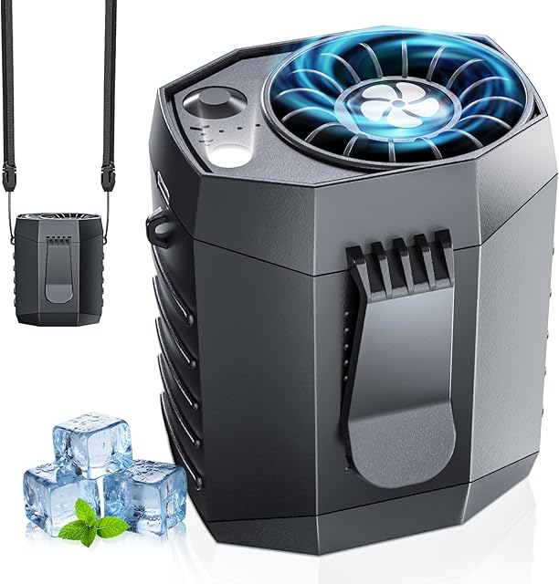 2025 Smart Portable Rechargeable Fan with LED Light & 25H Runtime, 4-Speed 9200RPM Turbo Cooling Personal Waist Fan, Wearable Neck & Belt Clip for Camping, Outdoor, Hiking - Black