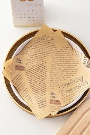 100Pcs Wax Paper Sheets for Food, Basket Liners Food Picnic Paper Sheets Greaseproof Deli Wrapping Sheets, 7 x 7 Inch (Yellow newspaper)