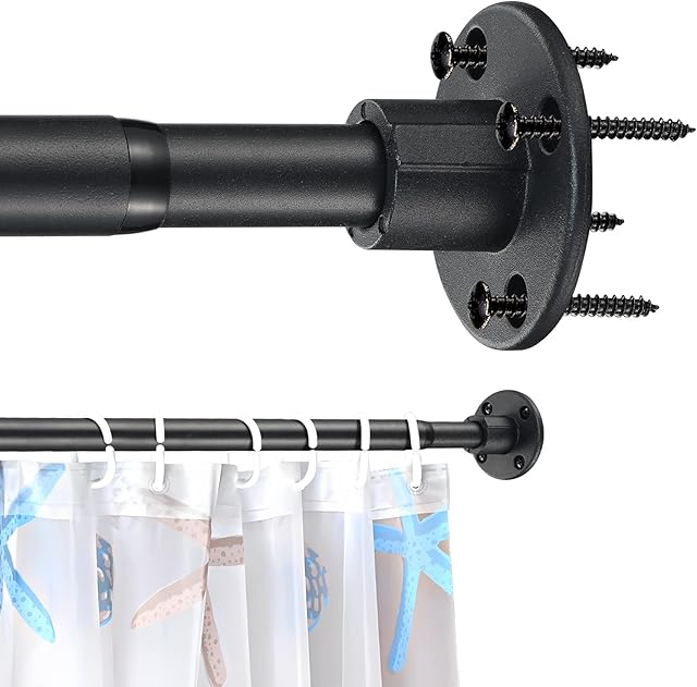 Shower Curtain Rod 28-94 Inch,Adjustable Heavy Duty Shower Rods for Bathroom Wall Mounted Permanent Industrial Shower Curtain Rod Rust Proof Stainless Steel Black