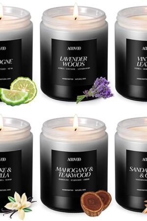 AOOVOO Scented Candles Set - 6 Pack Men Candles for Home Scented, 42 oz Soy Wax, 300 Hour Long Lasting Candle, Soy Candle Gifts Set for Men, Birthday, Valentine, Christmas, Anniversary Present