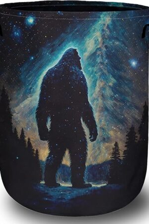 Bigfoot Mountains Laundry Basket, Foldable Waterproof Laundry Hamper Tote Bag Dirty Clothes Storage Bucket Toy Organizer for Bathroom/Laundry/Bedroom 15.7"x19.6"