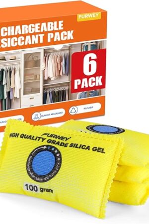 100g (6 Packs) Rechargeable Desiccant Packs for Storage, Color Indicating Silica Gel Desiccant Packets, Moisture absorbers for storage,Dehumidifier bag for Closets,Cars,Storage Bins