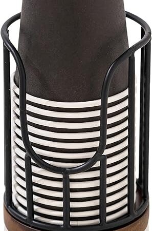 Bathroom Cup Dispenser with Acacia Wood Stand - Essential Bathroom Accessories for Toothbrush Holders & Mouthwash Cup Dispenser on Vanity Countertops Black