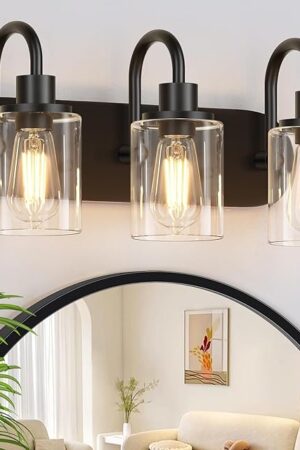 3-Light Bathroom Light Fixtures Black Vanity Light Farmhouse Wall Sconces Modern