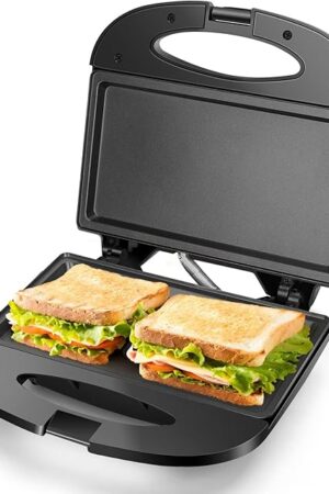 Aigostar Sandwich Maker with Non-stick Deep Grid Surface for Egg, Ham, Steaks Compact Electric Grill Tostadora de Pan Black, ETL Certificated, Roy