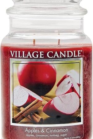 Village Candle Apples & Cinnamon Large Apothecary Jar, Scented Candle, 21.25 oz.