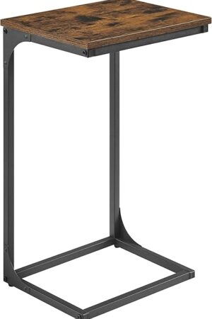 VASAGLE C-Shaped End Table, Side Table for Sofa, Couch Table with Metal Frame, Small TV Tray Table for Living Room, Bedroom, Rustic Brown and Black