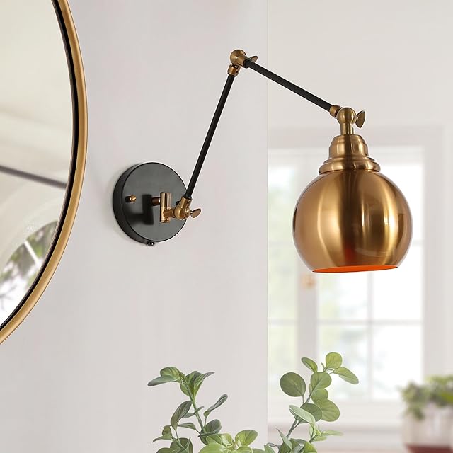 Black Gold Swing Arm Wall Sconce Modern Sconces Lighting